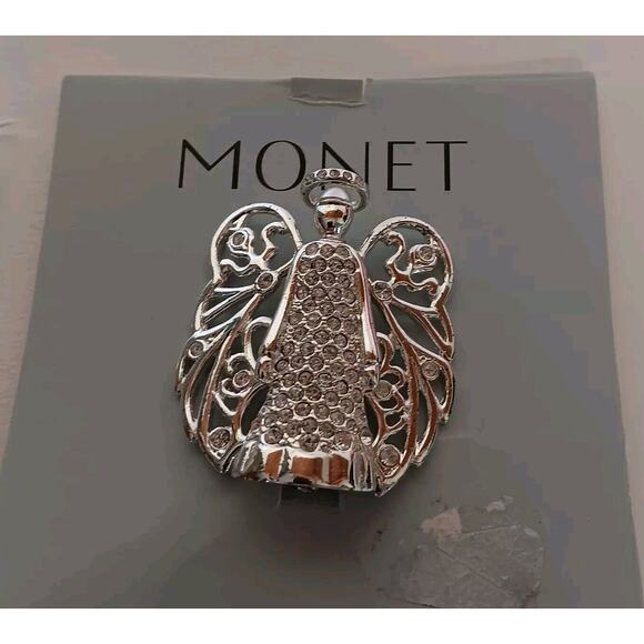 Vintage Monet Angel Brooch Rhinestone Silver Tone Pin - Picture 11 of 11